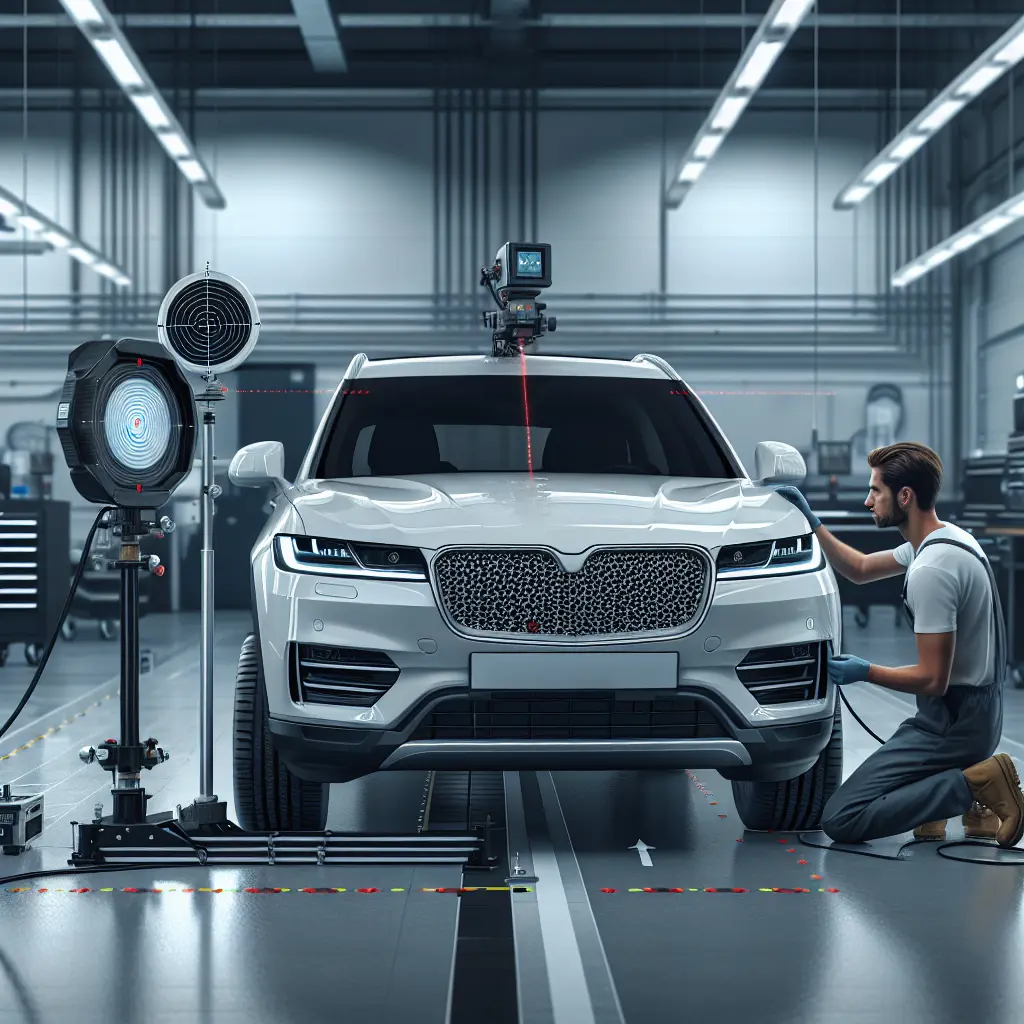 Technician adjusts radar calibration target.