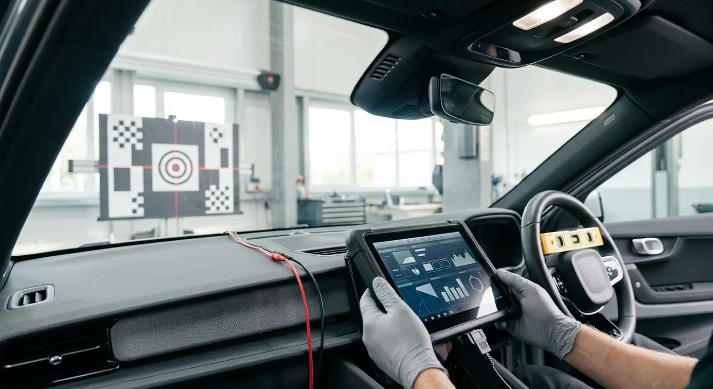 Diagnostic tablet, ADAS calibration target.