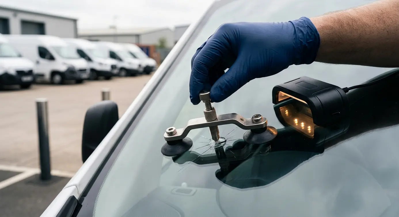 Injector repairing windscreen stone chip.