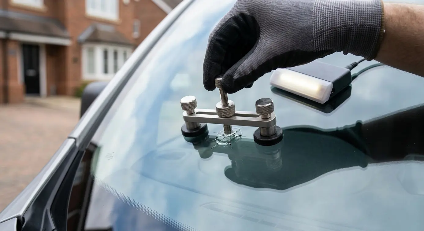 Injector repairing van windscreen chip.