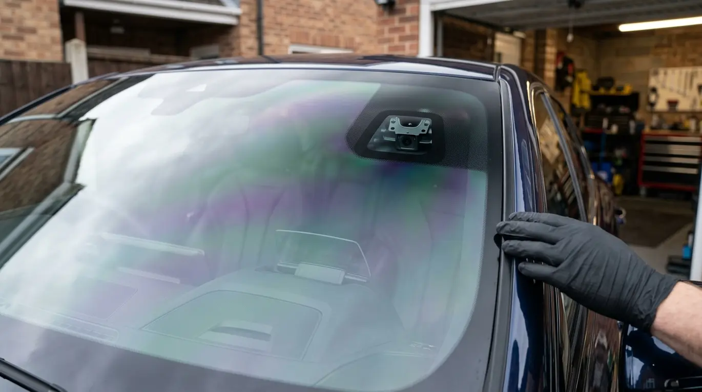 Iridescent HUD windscreen with bracket.