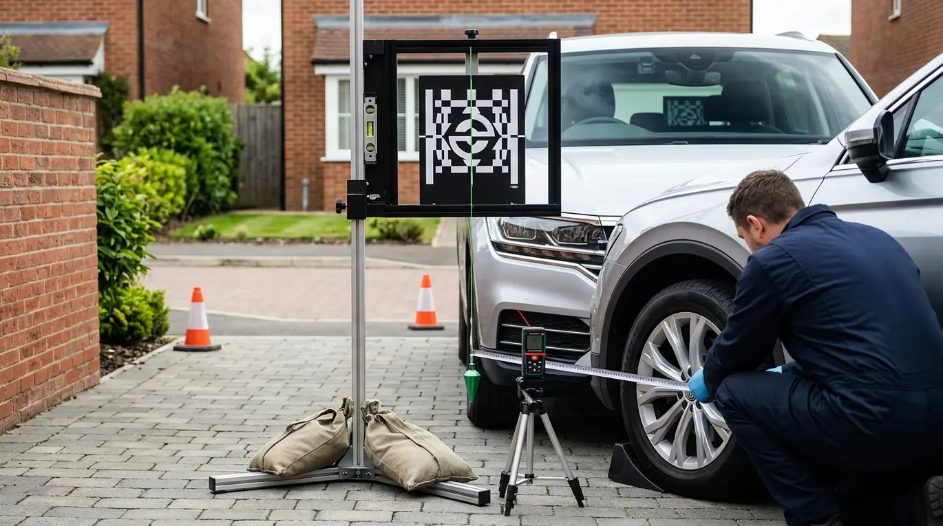 Driveway SUV with ADAS target.
