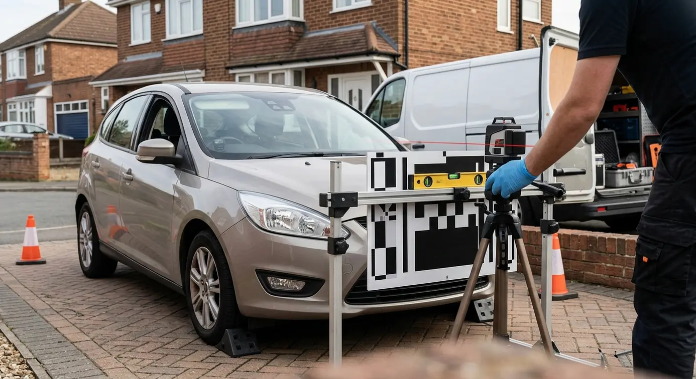 Driveway mobile ADAS calibration setup.