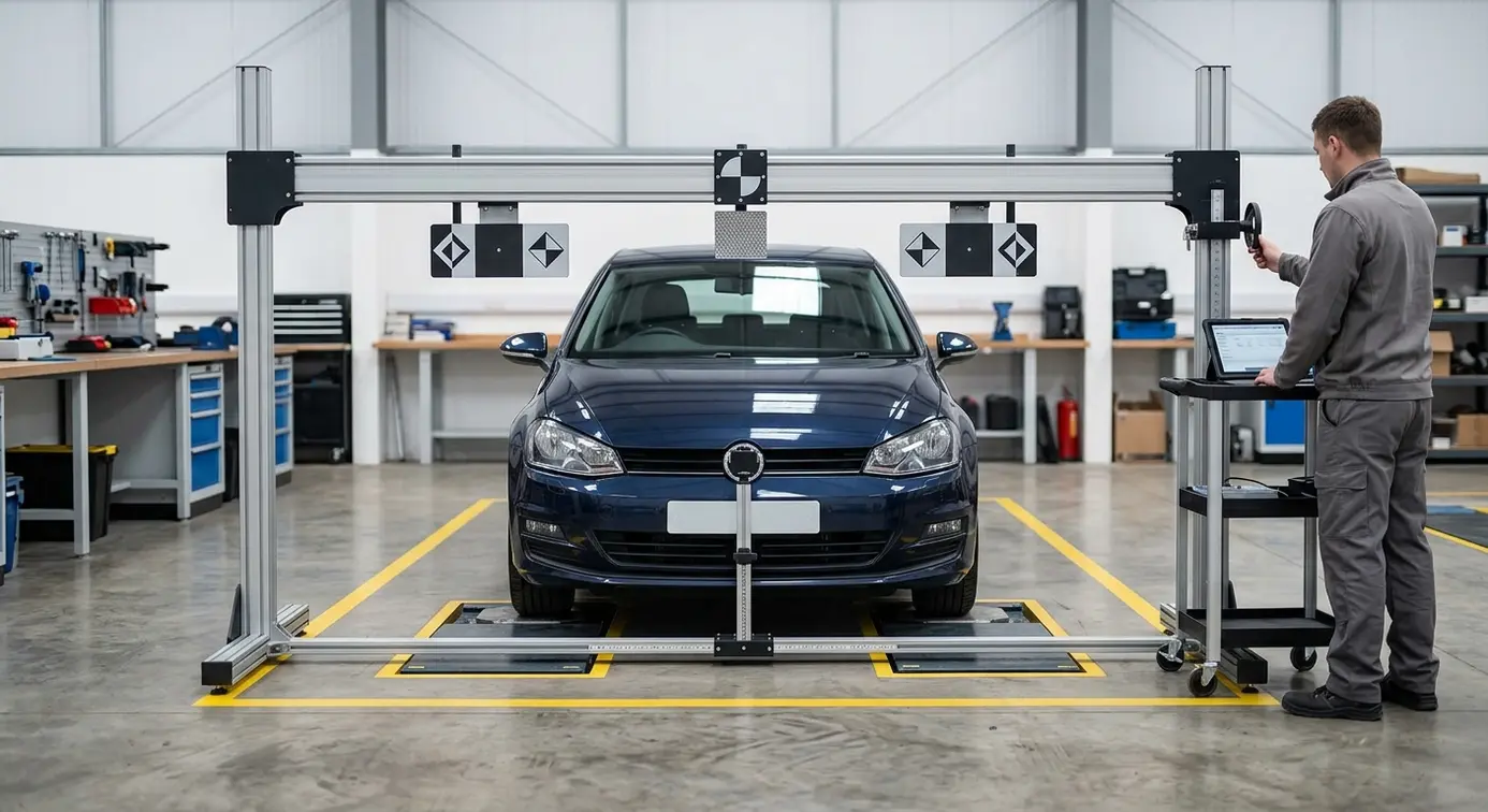 Hatchback at ADAS calibration frame.