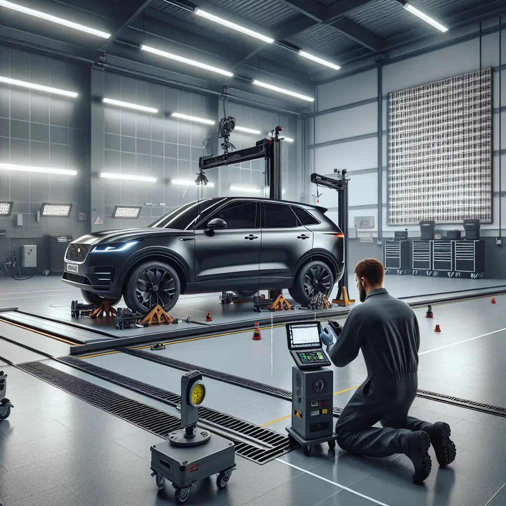 Technician aligning SUV ADAS rig.