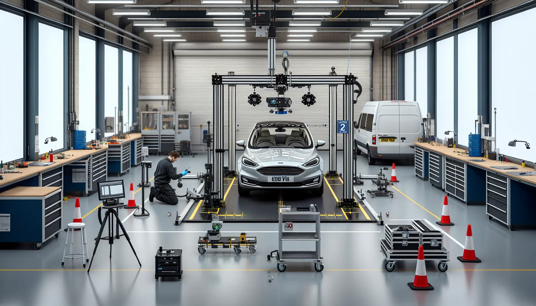 Workshop hatchback with ADAS calibration.