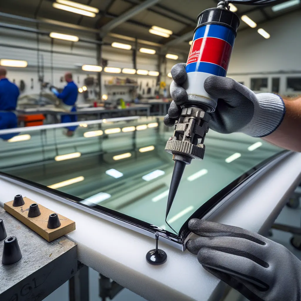 Gloved hands applying urethane bead.