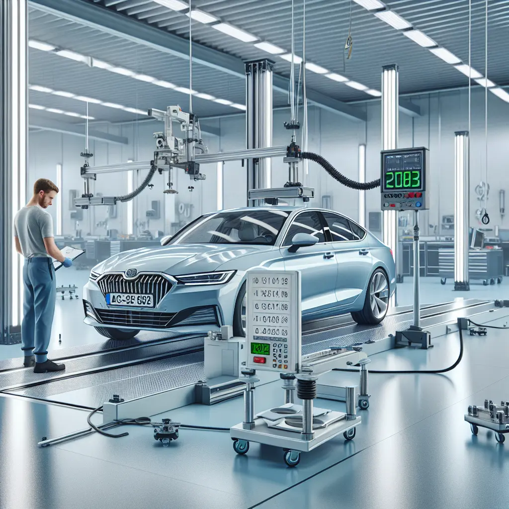 Technician aligning ADAS calibration board.