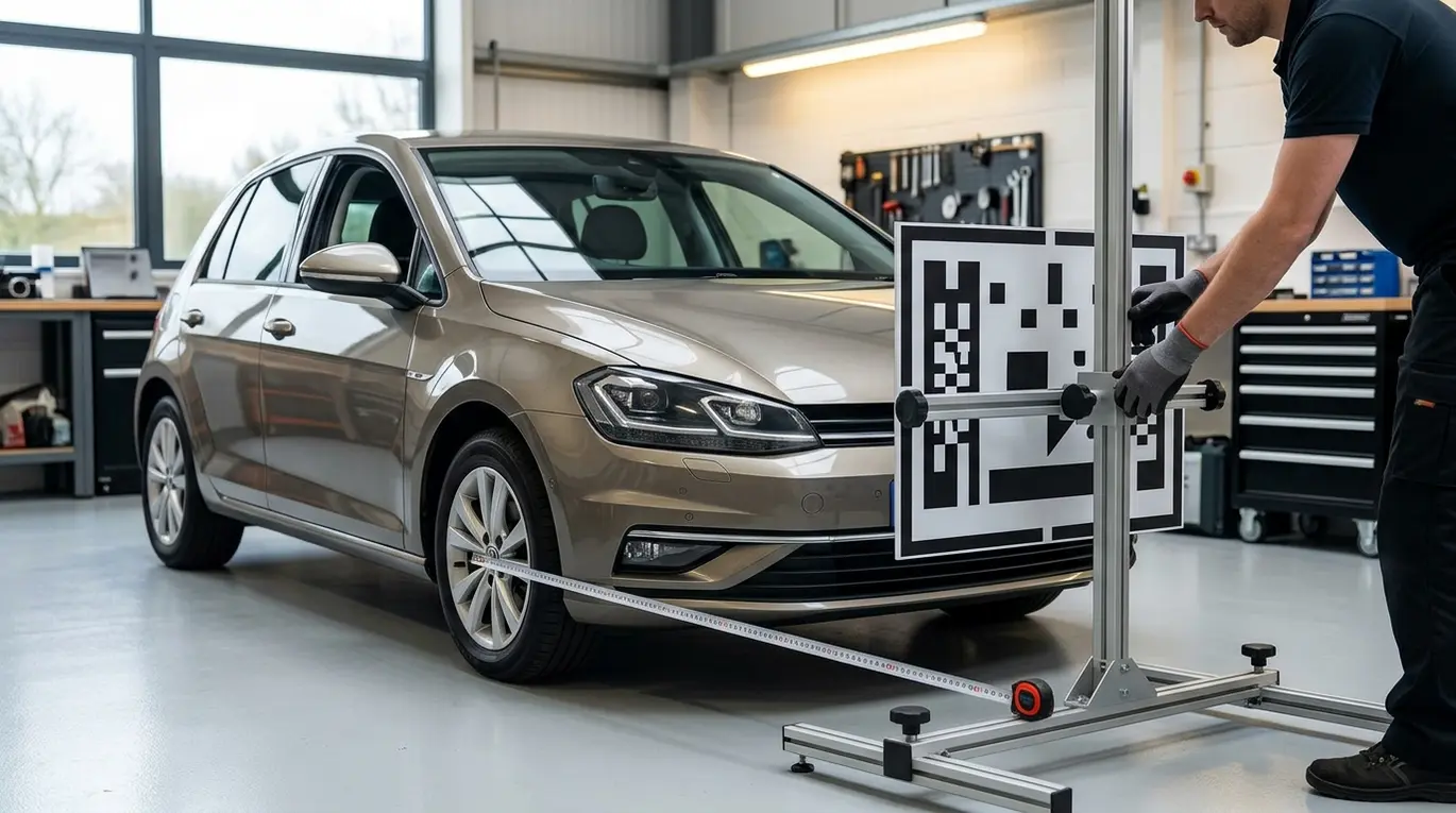 Technician aligning static ADAS target.