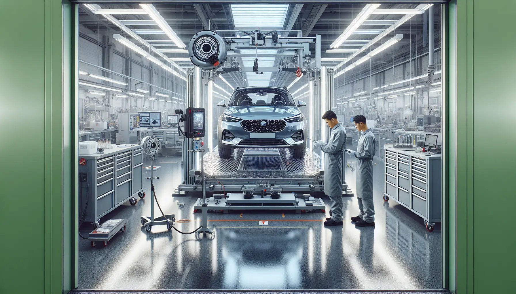 Hatchback with ADAS calibration frame.