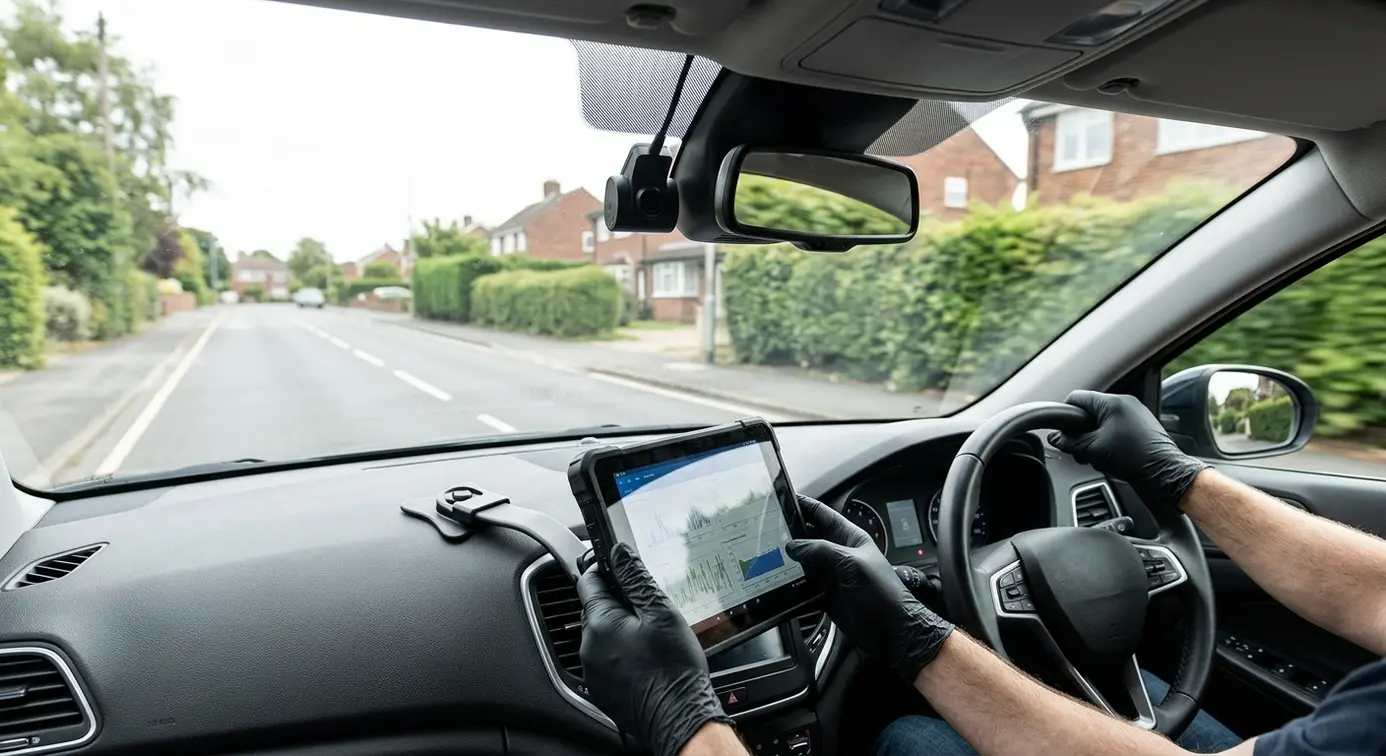Interior ADAS calibration test drive.
