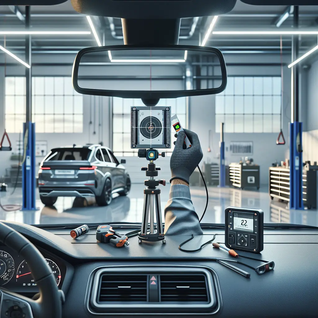 Gloved hands levelling ADAS target.